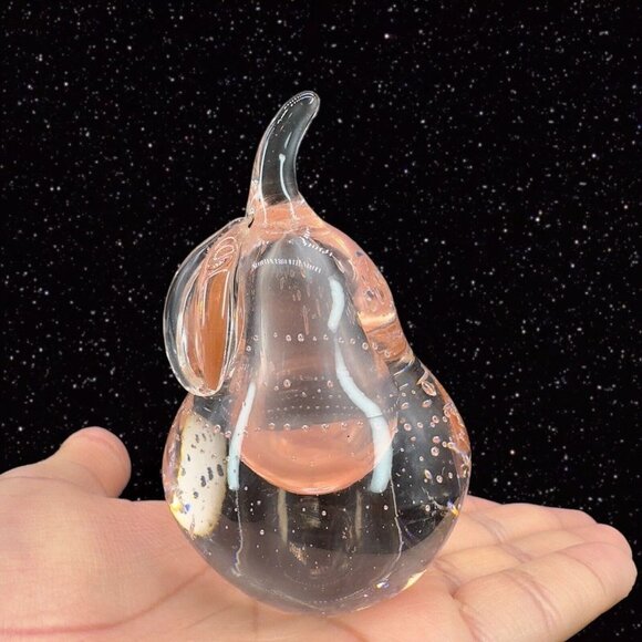 Venetian Art Glass Fruit Apple Pear Paperweight Pink Tint Small Bubbles Italian - Picture 1 of 13